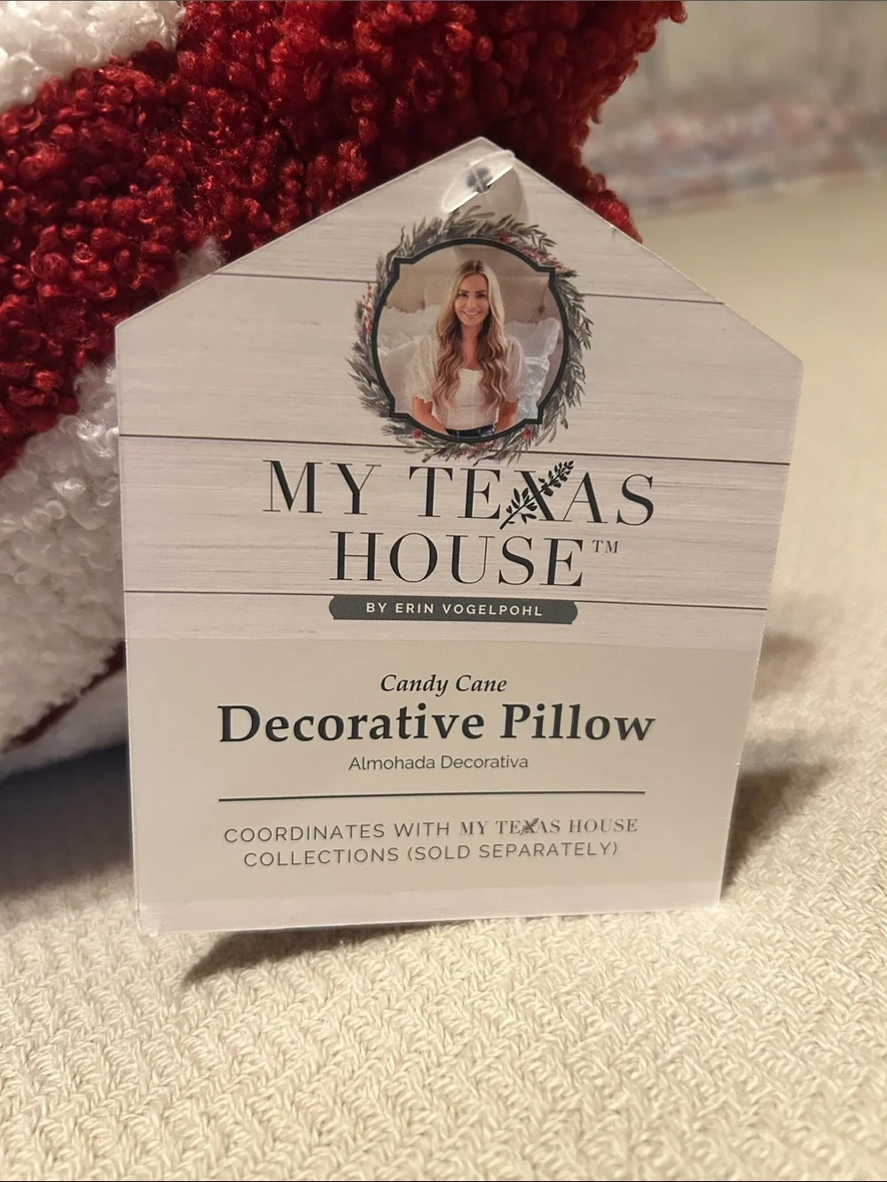 My Texas House Candy Cane Decorative Pillow